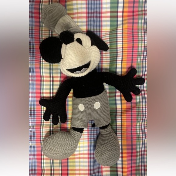 DISNEY PARKS PLUSH STEAMBOAT WILLIE MICKEY MOUSE, 20 IN BLACK GRAY WHITE KNIT - Picture 7 of 16